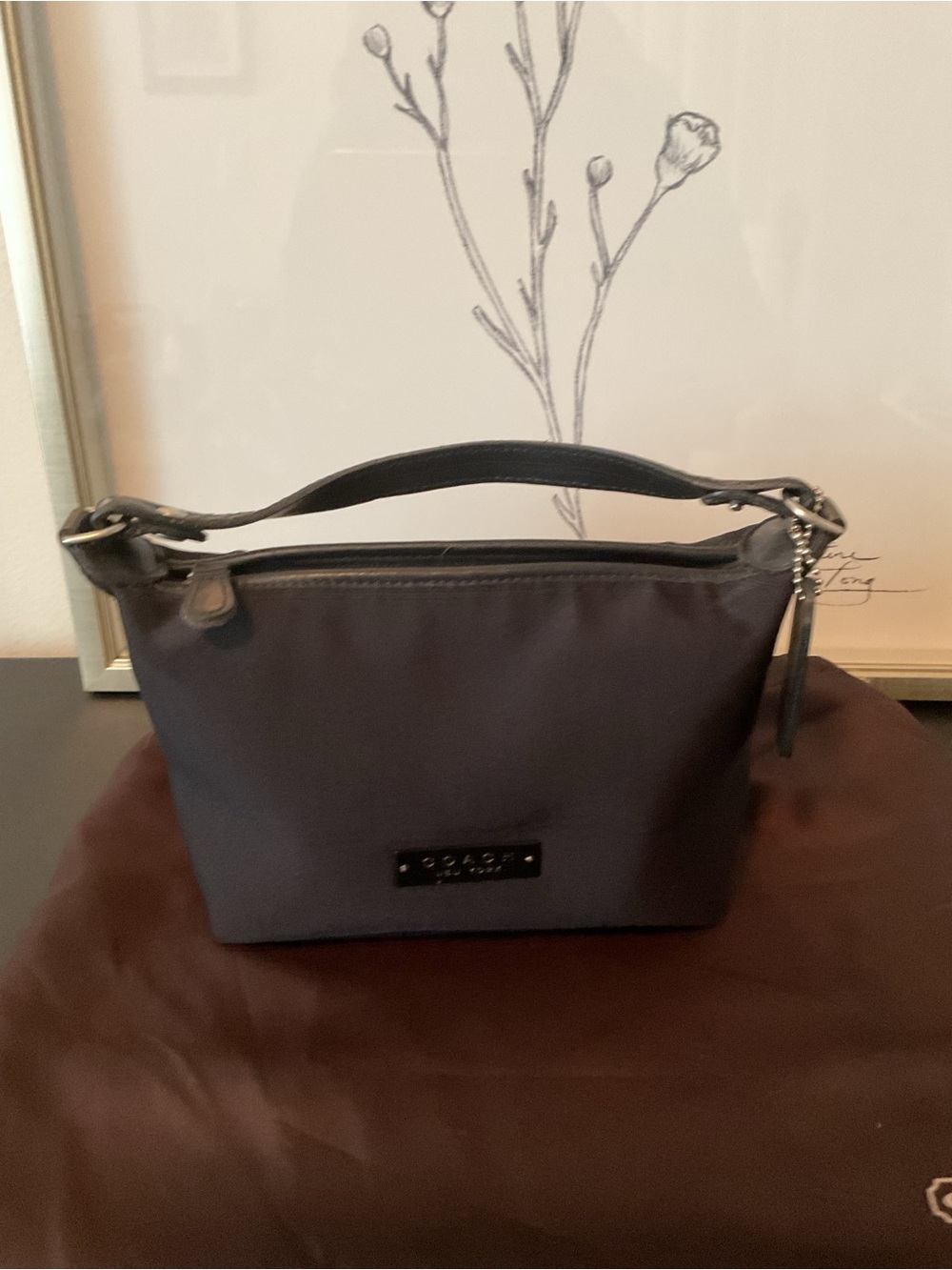 Coach Navy Nylon Small Shoulder Bag with Top Handle